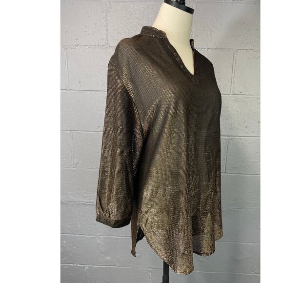 Vintage 70s Sheer Gold Metallic Tunic Blouse Med Lg Teddi California Disco Glam - Picture 12 of 14